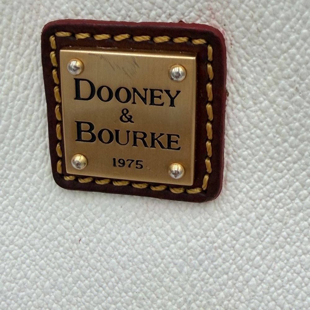Dooney & Bourke White Pebble Leather Tote Brown Trim Red Lining Classic Shopper - Picture 9 of 13